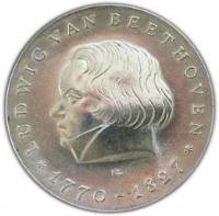 (1970) Монета Германия (ГДР) 1970 год 10 марок "Людвиг ван Бетховен"  Серебро Ag 625  UNC